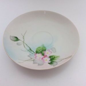 Antique Hand Painted Nippon Pink Flowers Gold Border 5.5" Porcelain Plate RARE